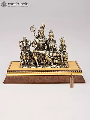 Shiva Family Statue with Wood Base