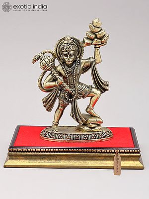 Brass Hanuman Statue on Wood Base