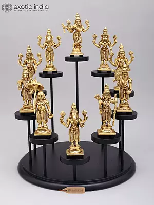 15" Dashavatara Set in Brass on Designer Wood Base