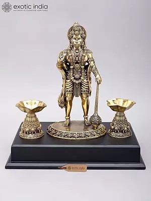 Standing Lord Hanuman Brass Sculpture, Blessing Gesture, 12" Height