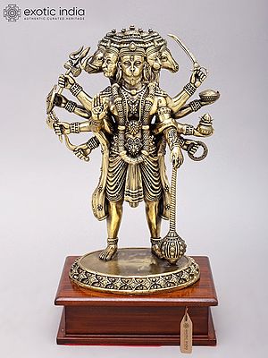 Panchamukhi Hanuman Brass Statue with Wooden Base