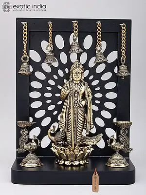 12" Superfine Standing Lord Murugan (Karttikeya) with Designer Wood Frame