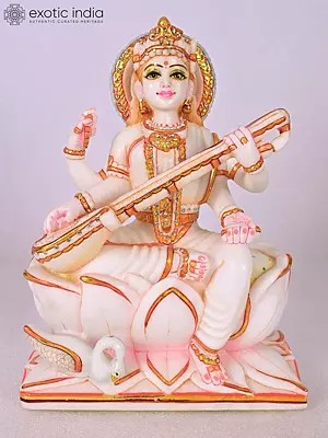 Sarasvati Marble Sculpture - 11 inches