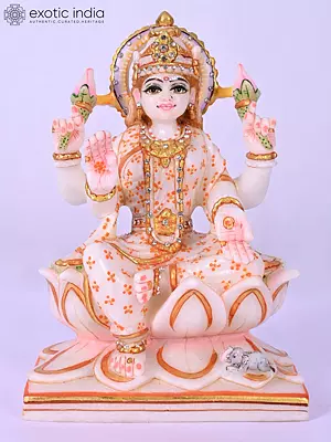 8" Goddess of Wealth - Lakshmi | Marble Statue | Handmade Indian Art