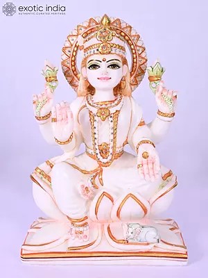 12" Four Armed Blessing Goddess Lakshmi Marble Statue