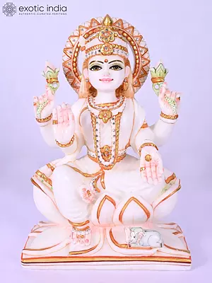 12" Four Armed Blessing Goddess Lakshmi | Marble Statue | Handmade Indian Art
