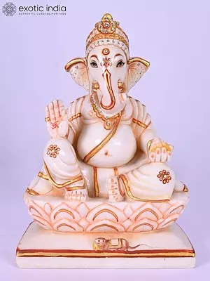 Divine Lord Ganesha Marble Sculpture, 12"