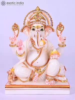 8" Four Armed Blessing Ganesha Marble Statue