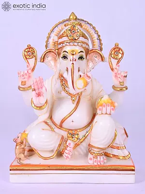 8" Four Armed Blessing Lord Ganesha | Marble Statue | Handmade Indian Art