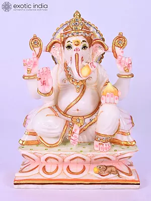 8" Seated Lord Ganesha | Marble Statue | Handmade Indian Art