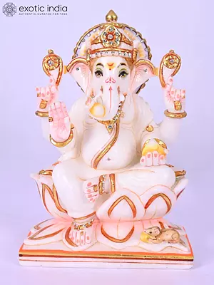 8" Chaturbhuj Lord Ganesha | Marble Statue | Exquisite Indian Art