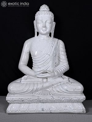 Large White Marble Buddha Sculpture | Meditative Figure