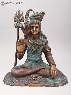 Lord Shiva Brass Sculpture | 15" Blessing Pose
