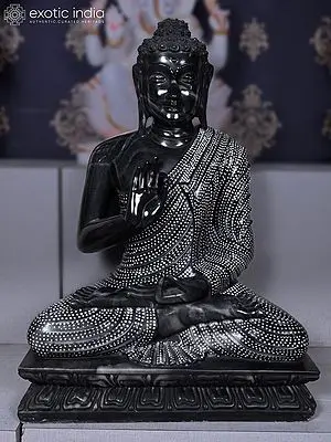 30" Black Lord Buddha | Marble Statue | Handmade Indian Art