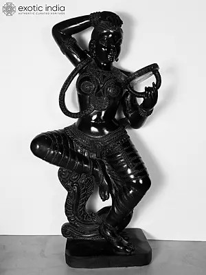 Black Marble Sculpture: Woman with Mirror (36")