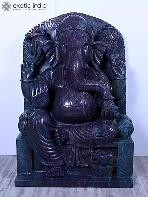 Lord Ganesha Blessing Statue | Large Ruby Kyanite Carving