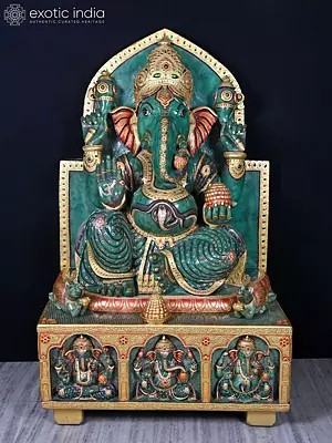 56" Four Armed Lord Ganesha Green Jade Statue