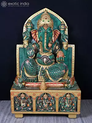 56" Four Armed Lord Ganesha | Green Jade Statue | Handmade Indian Art