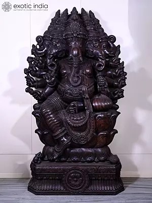 82" Panchmukhi Lord Ganesha Wooden Statue