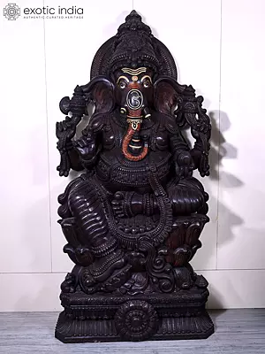 83" Lord Ganesha | Wooden Statue | Handmade Indian Art