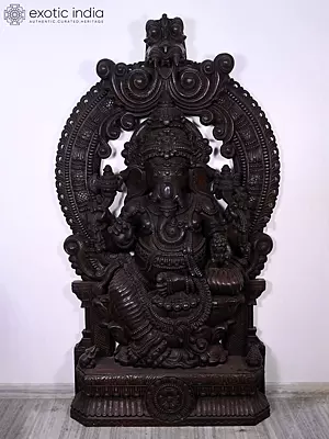 84" Large Size Lord Ganesha | Wooden Statue | Handmade Indian Art