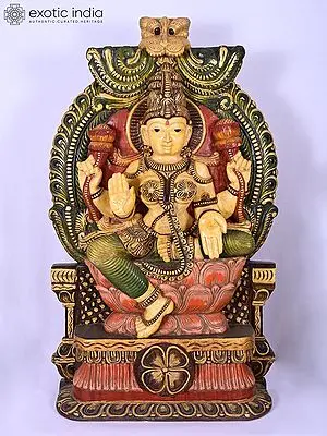 38" Goddess Lakshmi | Wooden Statue | Handmade Indian Art