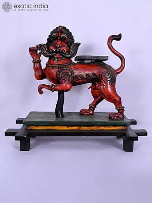 22" Yali - Vahana | Wooden Statue | Handmade Indian Art