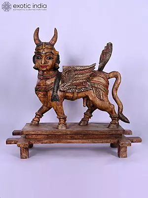 22" Kamdhenu - The Mother of all Cows | Wooden Statue | Handmade Indian Art