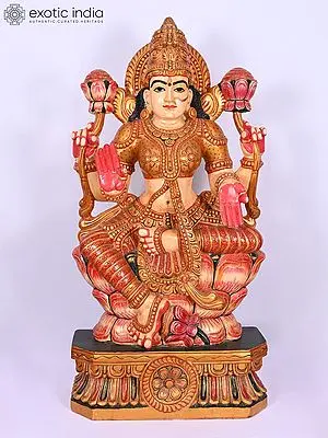 36" Goddess Lakshmi | Wooden Statue | Handmade Indian Art