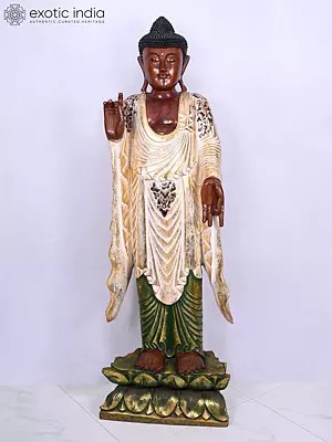 40" Lord Buddha Standing Wooden Statue