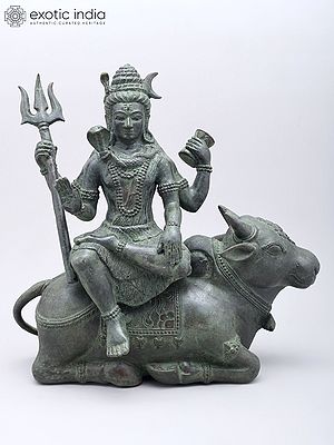Lord Shiva Seated on Nandi - 15 Inch Brass Sculpture