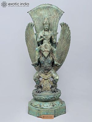 40" Vishnu On Garuda Brass Statue