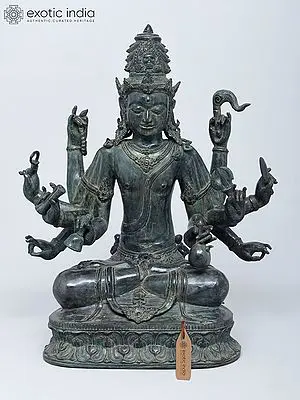 21" Ten Armed Sitting Lord Indra | Brass Casting Using Lost Wax Method