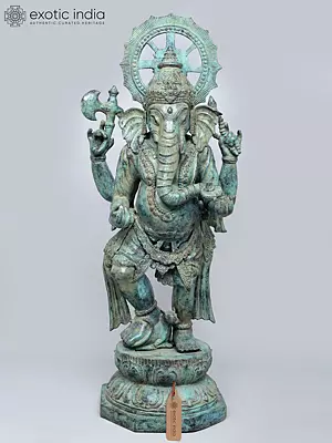 Four-Armed Ganesha with Ankush, Pash and Modak In Brass