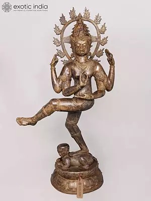 Brass Nataraja Statue: Balinese Cosmic Dancer Shiva Crushing Apasmara Dwarf