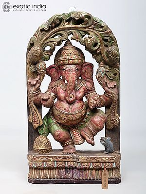 Dancing Ganesha Wooden Sculpture - 18 Inch