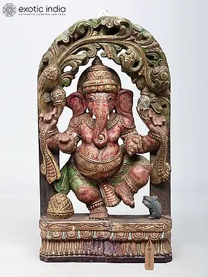 Dancing Ganesha Wooden Sculpture - 18 Inch