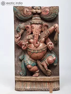 18" Dancing Lord Ganesha Wood Carved Statue