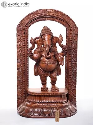 30" Standing Ganesha With Prabhavali (Wood Carving)
