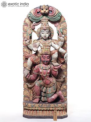 36" Large Lord Vishnu Seated on Garuda | Wood Carved Statue