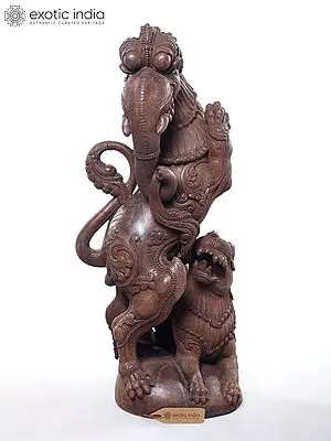 Finely Carved Wood Yali (Adult and Child)