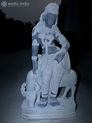 96" Apsara with Deer | Granite Statue | Handmade Indian Art