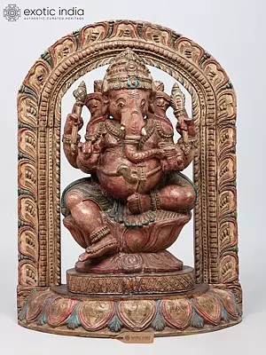 24" Four Armed Sitting Lord Ganesha | Wood Carving