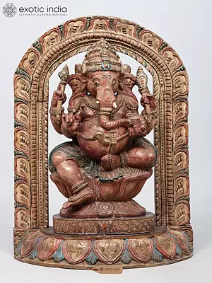 24" Four Armed Sitting Lord Ganesha | Wood Carving