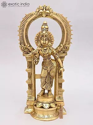 14" Goddess Meenakshi Standing on Kirtimukha Throne | Brass Statue