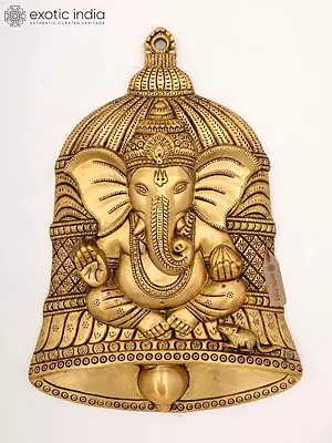 Brass Ganesha Bell Wall Hanging Sculpture - 15 Inches
