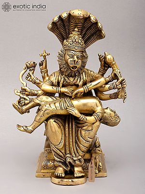 13" Ten Armed Lord Narasimha Killing The Demon Hiranyakashipu | Brass Statue