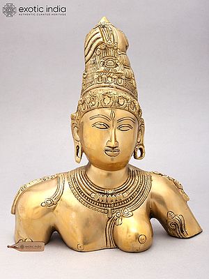 Brass Ardhanarishvara Sculpture - 12" Shiva-Shakti Bust