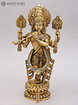 13" Four Armed Venugopal Krishna | Brass Statue