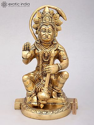 8" Sitting Lord Hanuman in Blessing Gesture | Brass Statue
